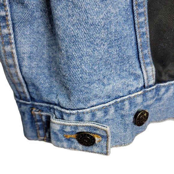 Vintage 90s Denim Jacket Women Medium Wash Dakota Blue Jean Black Coat 10 8 Fall - Picture 7 of 16